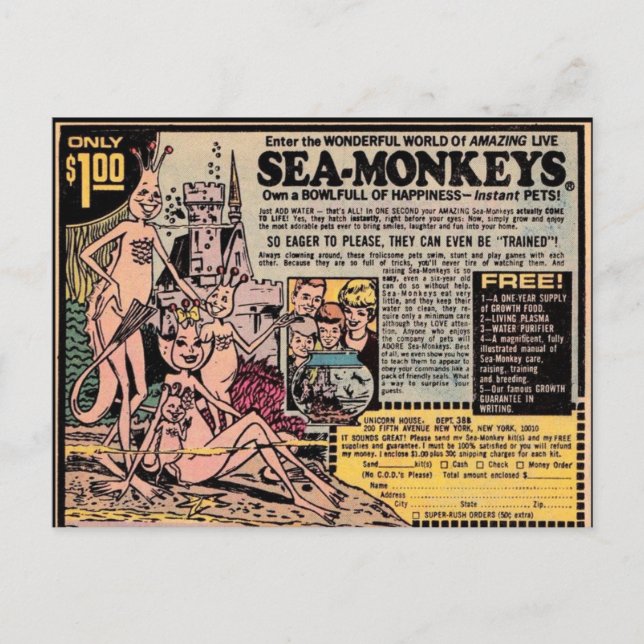 SEA-MONKEYS VINTAGE Postkarten (Vorderseite)