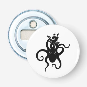 Sea Monster Black and White Kraken with Ship Flaschenöffner
