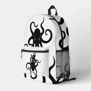 Sea Monster Blue and Black Kraken with Ship Bedruckter Rucksack
