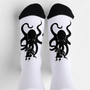 Sea Monster Blue and Black Kraken with Ship Socken