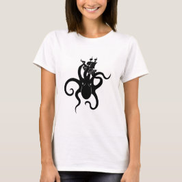 Sea Monster Blue and Black Kraken with Ship T-Shirt