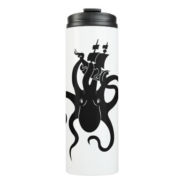 Sea Monster Blue and Black Kraken with Ship Thermosbecher (Vorderseite)