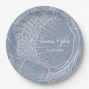 Sea Muschel Dusty Blue Coastal Beach Pappteller