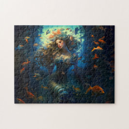 Sea Nymph Surrounded by Fish Fantasy Painting
