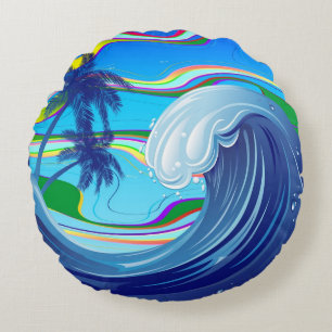 Sea Ocean big Wave Water Coussin rond