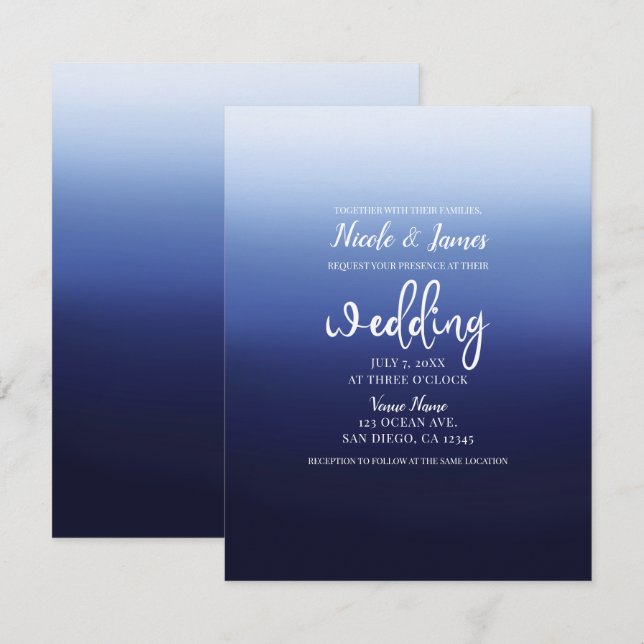 Sea Ocean Blue Modern Minimal Beach Hochzeit Einladung (Vorne/Hinten)