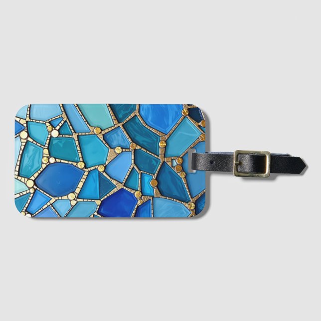 Sea of Waves Blue and Gold Mosaic Fine Art Gepäckanhänger (Vorderseite (Horizontal))