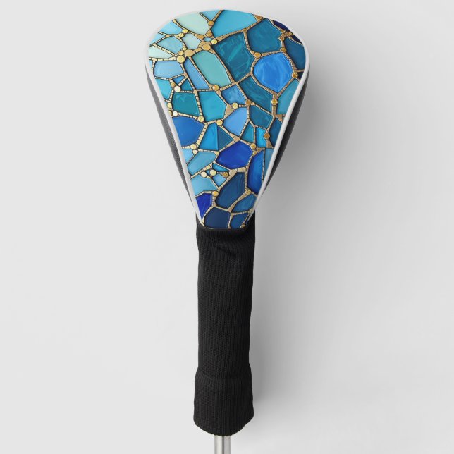 Sea of Waves Blue and Gold Mosaic Fine Art Golf Headcover (Vorderseite)