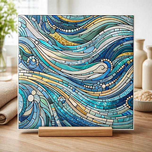 Sea of Waves Teal Mosaic Fine Art Fliese (Von Creator hochgeladen)