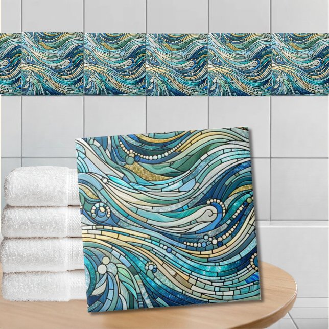 Sea of Waves Teal Mosaic Fine Art Fliese (Von Creator hochgeladen)