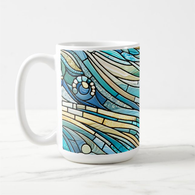 Sea of Waves Teal Mosaic Fine Art Kaffeetasse (Links)