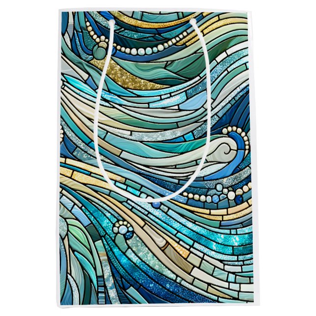 Sea of Waves Teal Mosaic Fine Art Mittlere Geschenktüte (Vorderseite)