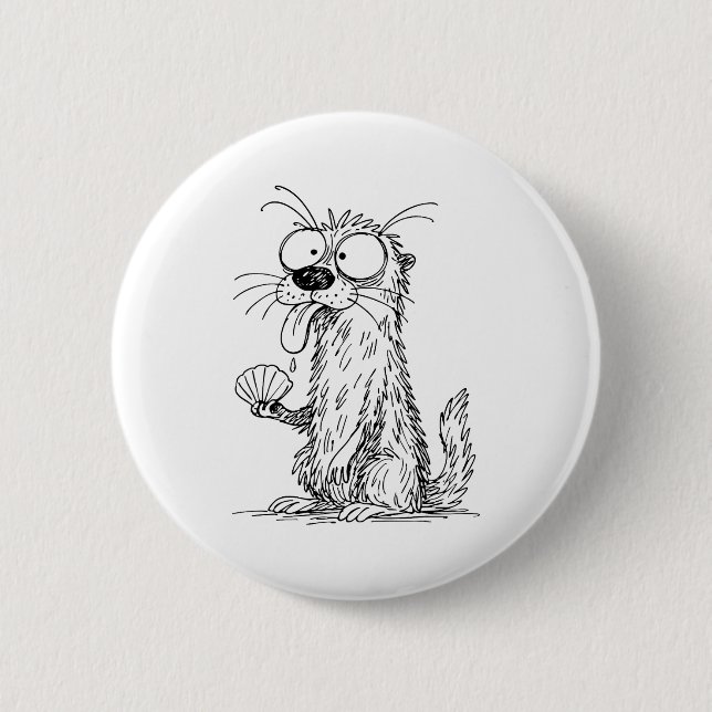 Sea Otter Abstract Art Rtrait Drawing Whimsical Fu Button (Vorderseite)