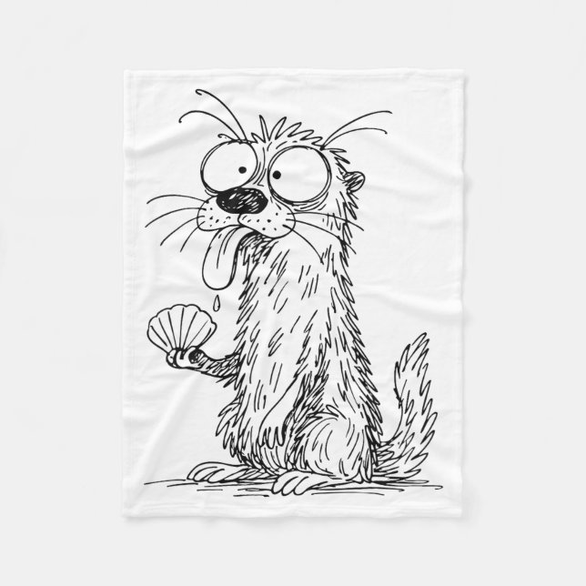 Sea Otter Abstract Art Rtrait Drawing Whimsical Fu Fleecedecke (Vorderseite)