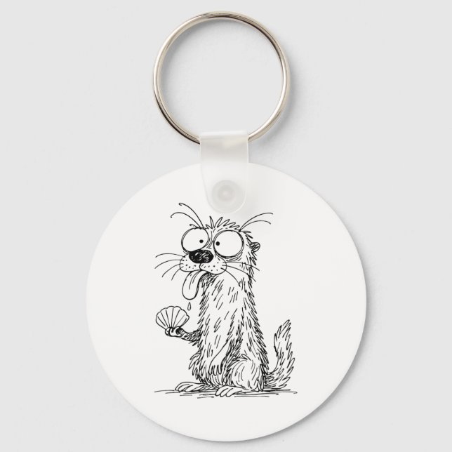 Sea Otter Abstract Art Rtrait Drawing Whimsical Fu Schlüsselanhänger (Vorderseite)