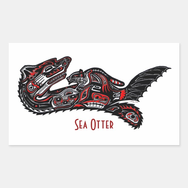 SEA OTTER & BABY (Haida Styled) Art Gift Sticker (Vorderseite)