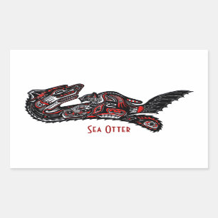 SEA OTTER & BABY (Haida Styled) Sticker cadeau d'a