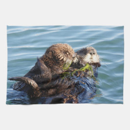 Sea Otter Mutter und Jungtier mit Seetang Geschirrtuch