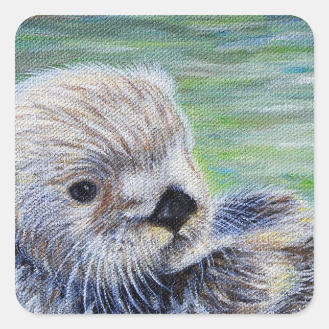 Sea Otter Painting Quadratischer Aufkleber (Vorderseite)