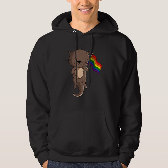 Sea Otter Rainbow Flag Tiervorrat Hoodie (Vorderseite)