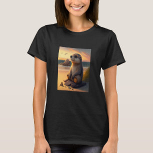 Sea Otter Retro Sunset Niedlich Otter 1 T-Shirt