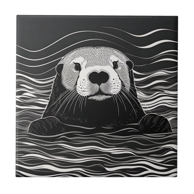 Sea Otter Schwimmen Fliese (Vorderseite)