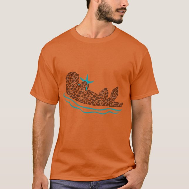 Sea Otter Silhouette Art made from Ocean Creatures T-Shirt (Vorderseite)