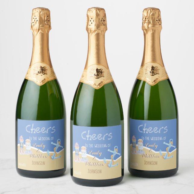 Sea Otters Beach Wedding Sparkling Weinflaschen La (Flaschen)