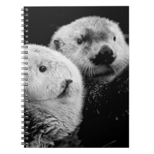 Sea Otters: Schwarz-weißes Paar. Notizblock