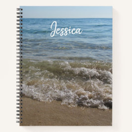 Sea & Sand Beach Waves Personalisierter Name Notizbuch