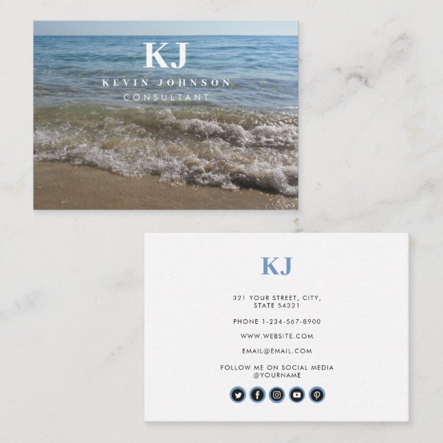 Sea & Sand Beach Waves Social Media Icons Visitenkarte (Vorne/Hinten)