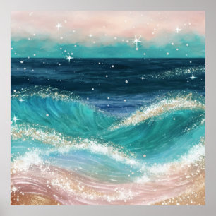 *~* Sea Sand Glitzer AP60 Ocean Coastal Beach Wave Poster