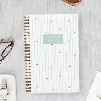 Sea | Scattered Cherry Pinstripe Personalized Notizbuch