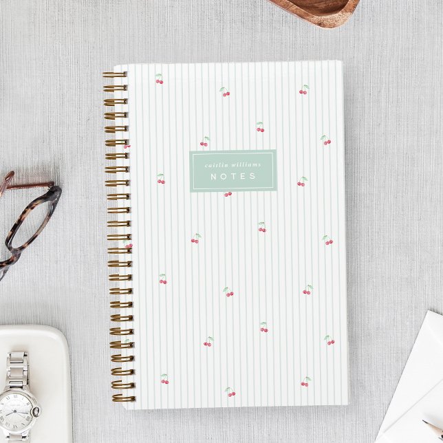 Sea | Scattered Cherry Pinstripe Personalized Notizbuch (Von Creator hochgeladen)