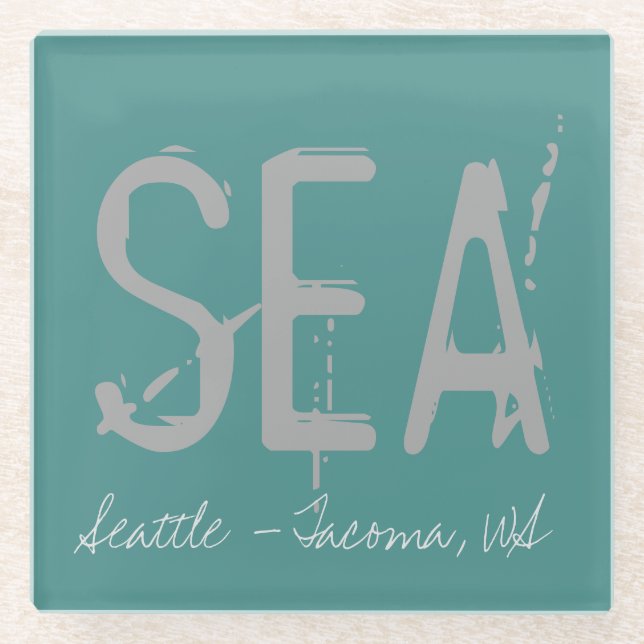 SEA Seattle Airport Code Typografie Glasuntersetzer (Vorderseite)