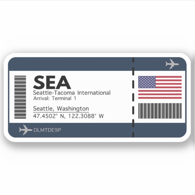 SEA Seattle Boarding Pass - USA Ticket Aufkleber (Vorderseite)