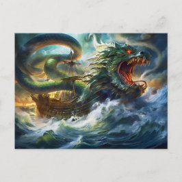 Sea Serpent Attacking Ship in Storm Fantasy Painti Postkarte