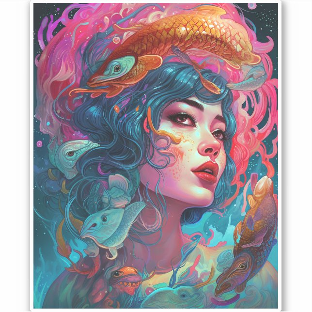 Sea Serpent Hair Lady Fantasy Art Aufkleber (Vorderseite)