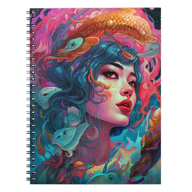 Sea Serpent Hair Lady Fantasy Art Notizblock (Vorderseite)