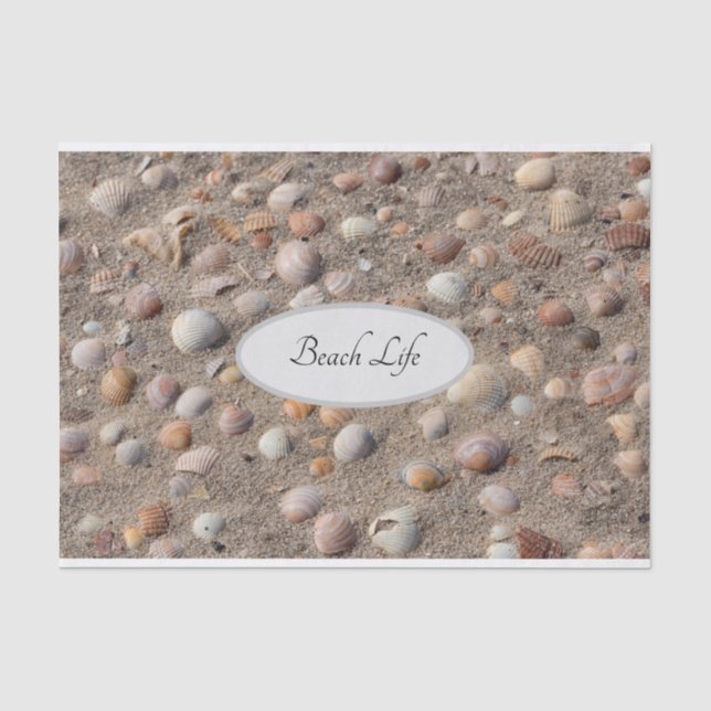 Sea shells at the summer beach photo with text seidenpapier (Vorderseite)