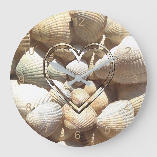 Sea Shells Photography Beach Life Seashells Heart Große Wanduhr (Vorderseite)