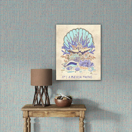 Sea Shore Beach Vibe Aquamarin, Coral, Lila Leinwanddruck