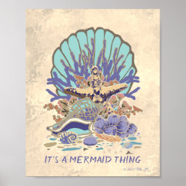 Sea Shore Beach Vibe Aquamarin, Coral, Lila Poster