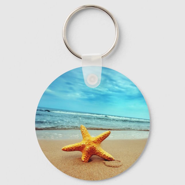 Sea Star am Strand, Blue Sky, Ozean Schlüsselanhänger (Vorderseite)