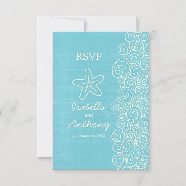 Sea Star & Wirbel Blue & Creme Hochzeit RSVP (Vorderseite)