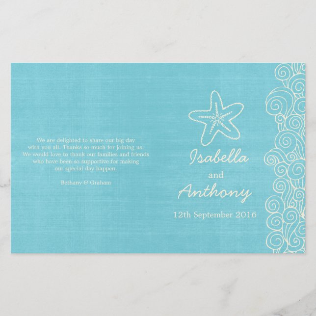 Sea Star & Wirbel Blue-Creme-Hochzeitsprogramme (Vorderseite)