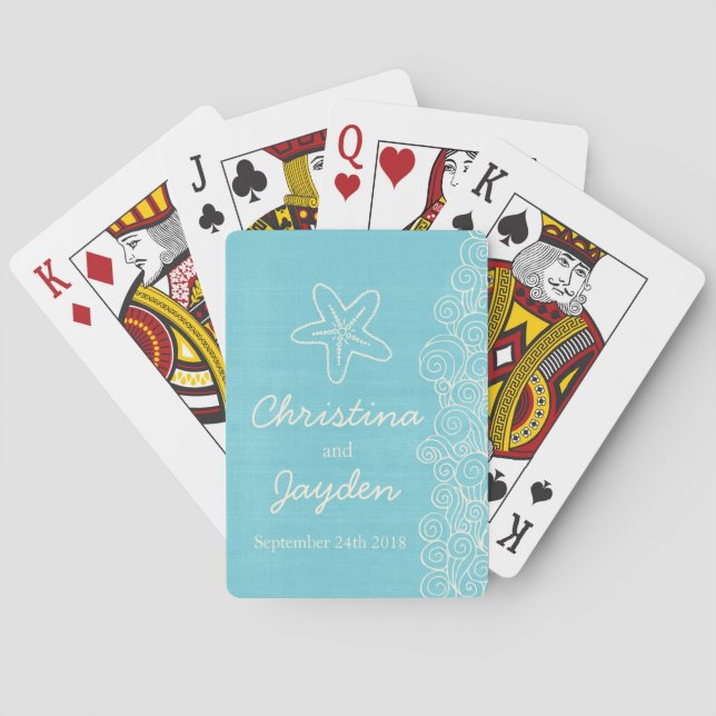 Sea Star & Wirbel Blue Hochzeitsnamenkarten Spielkarten (Rückseite)