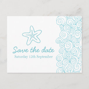 Sea Star & Wirbel Blue & White Save the Date Card Ankündigungspostkarte