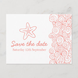 Sea Star & Wirbel Korallen & Weiß Save the Date Ka Ankündigungspostkarte