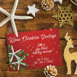 Sea Stars Red Warm Christmas Greetings Feiertagskarte<br><div class="desc">Warm Christmas cards with sea stars design on twinkling stars background. Traditional red and green colors, with bold white text, this flat greeting has a sea theme. Customize three lines, with a greeting. “Warm Christmas Greetings” is the sample wording. Add a short message, “for a joy-filled holiday season”, with a...</div>